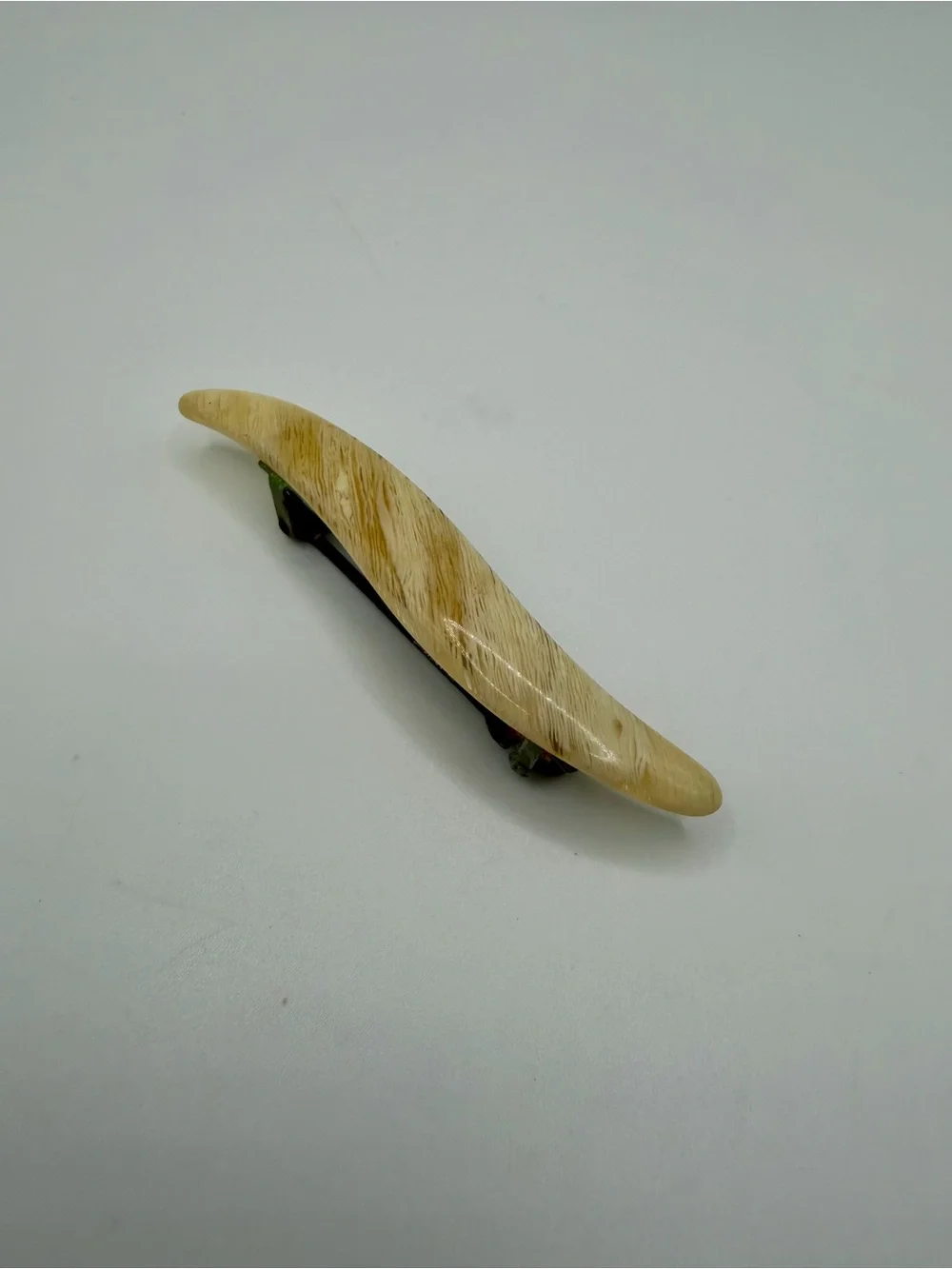 Vtg French Barrette Faux Horn Marble Otomatic Bte SGDG Cream Brown 1950s France